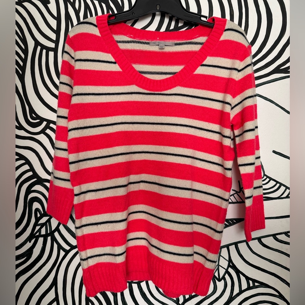 GAP Hot Pink White Navy Striped Women's Sweater small